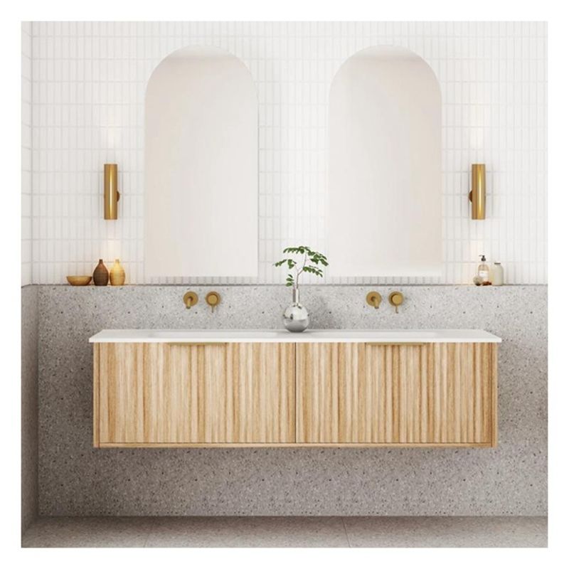 Apartment Bathroom Vanity with Solid Wood Door Panel and Custom Light Wood Grain