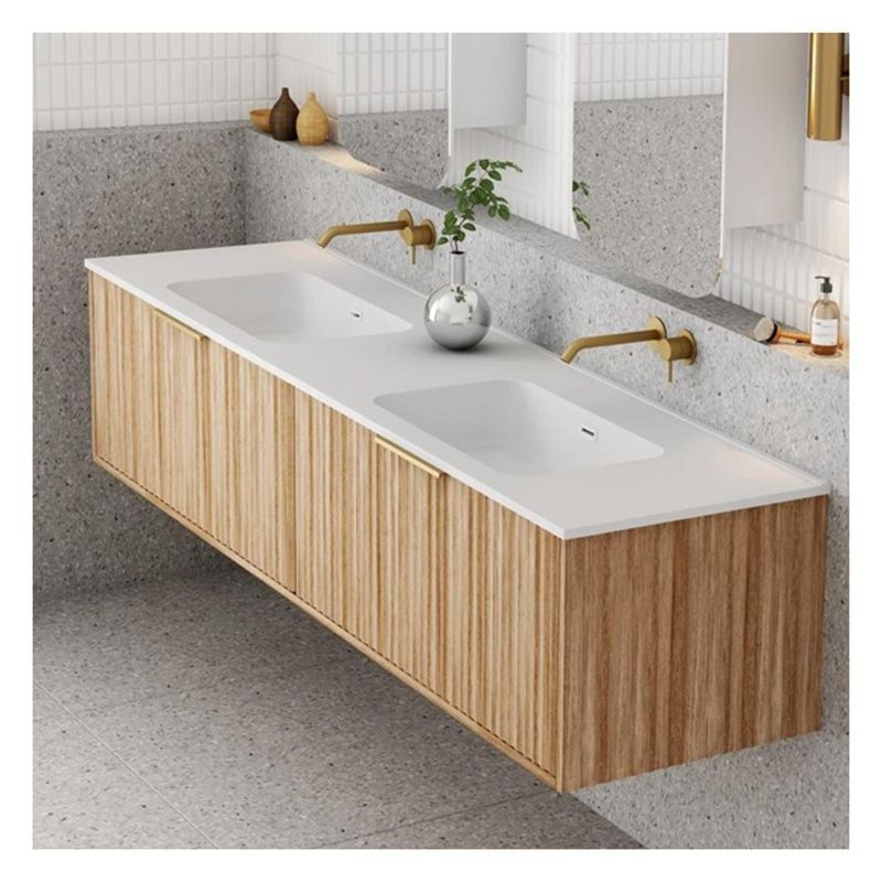 Apartment Bathroom Vanity with Solid Wood Door Panel and Custom Light Wood Grain