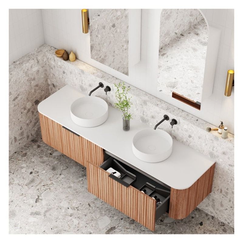 Apartment Bathroom Vanity with Solid Wood Door Panel and Custom Light Wood Grain