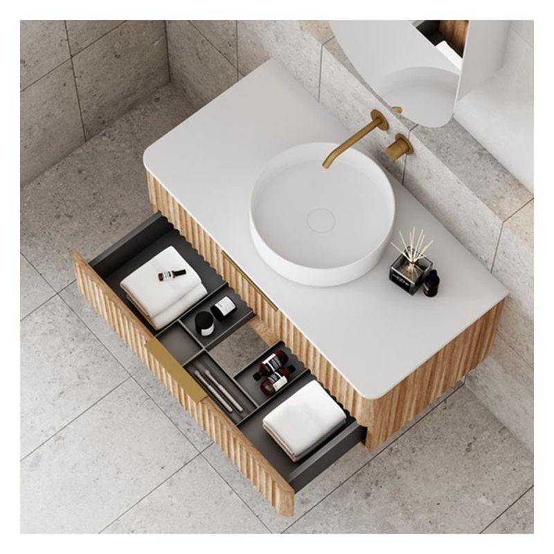 Apartment Bathroom Vanity with Solid Wood Door Panel and Custom Light Wood Grain