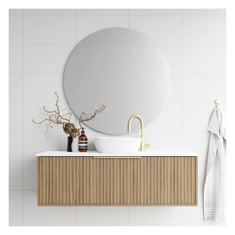 Apartment Bathroom Vanity with Solid Wood Door Panel and Custom Light Wood Grain