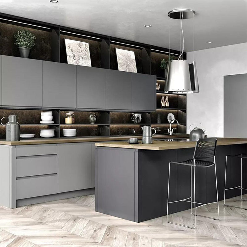 Complete Matte Cabinets Top Veneer Finish and Bottom Lacquer Finish for Modern Kitchen