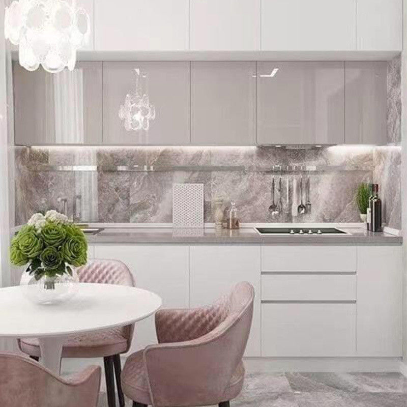 Modern Italian Kitchen Cabinet with Flat Edge Stone Countertop and Custom Veneer Color