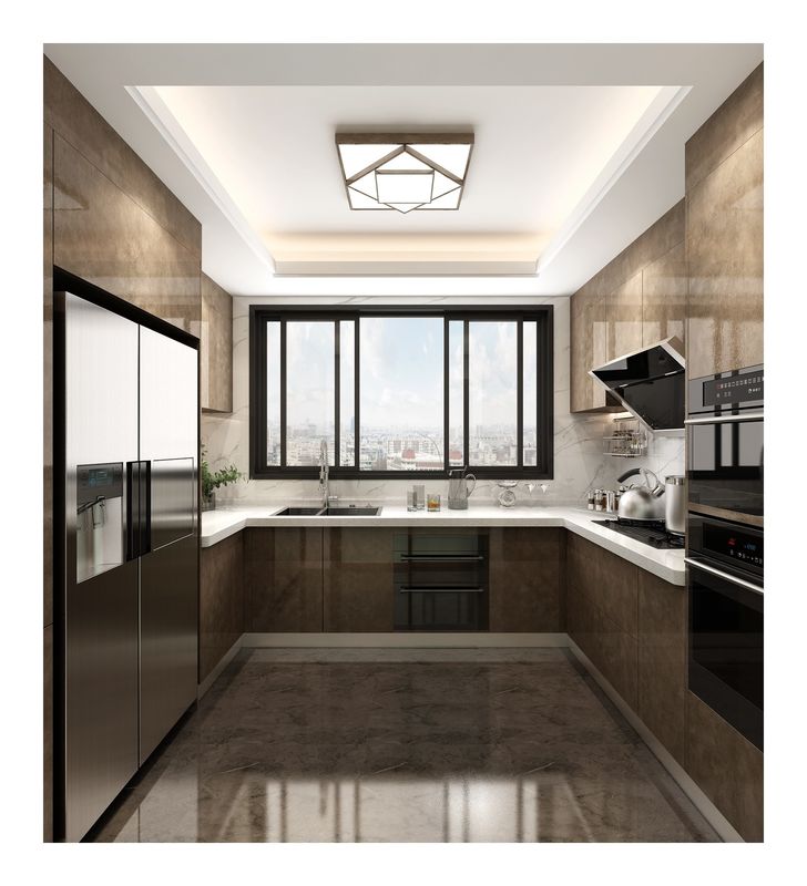 Complete Gloss Carcase Material Modular Kitchen Cabinets with Customized Veneer Color