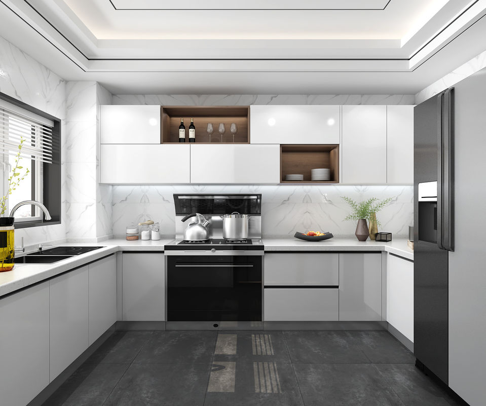 Complete Gloss Carcase Material Modular Kitchen Cabinets with Customized Veneer Color