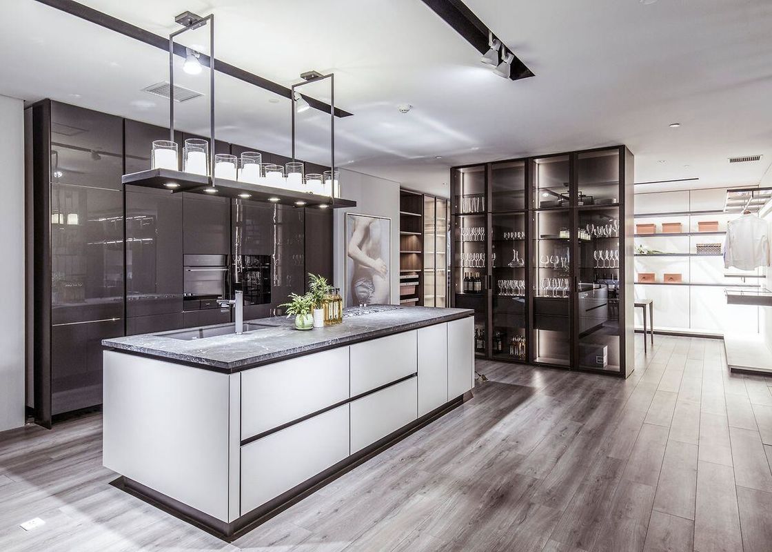 Complete Gloss Carcase Material Modular Kitchen Cabinets with Customized Veneer Color