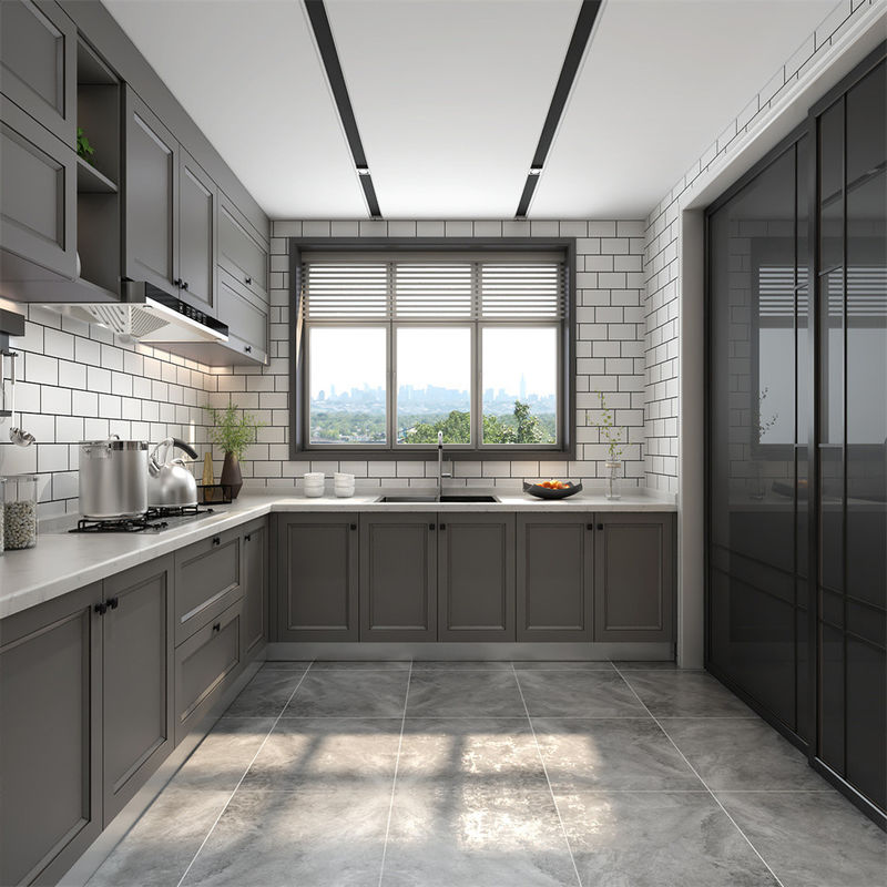 Melamine Board Door Material Kitchen Cabinet with Flat Edge Countertop in White and Brown