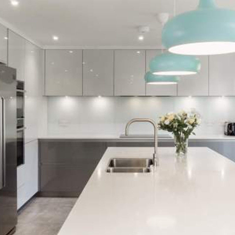 Customized High End Kitchen Cabinets with Island Designs and Modern Glossy Veneer Color
