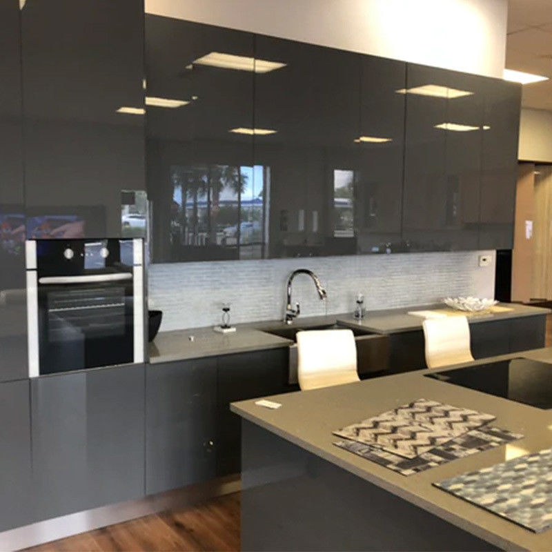 Customized High End Kitchen Cabinets with Island Designs and Modern Glossy Veneer Color