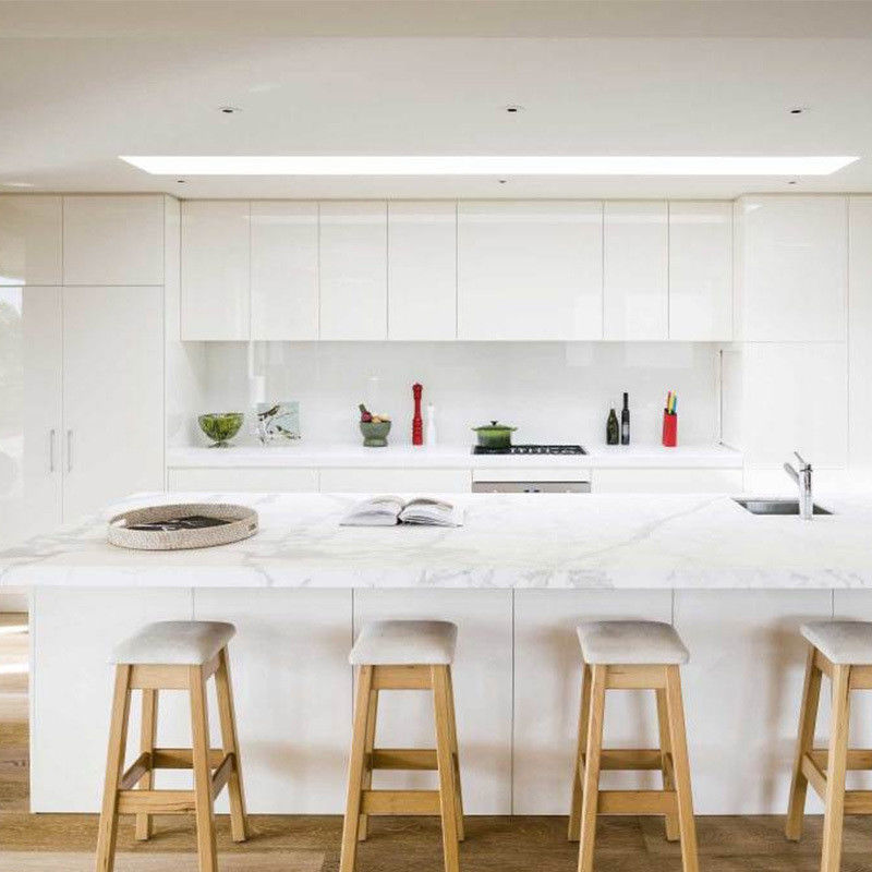 Customized High End Kitchen Cabinets with Island Designs and Modern Glossy Veneer Color