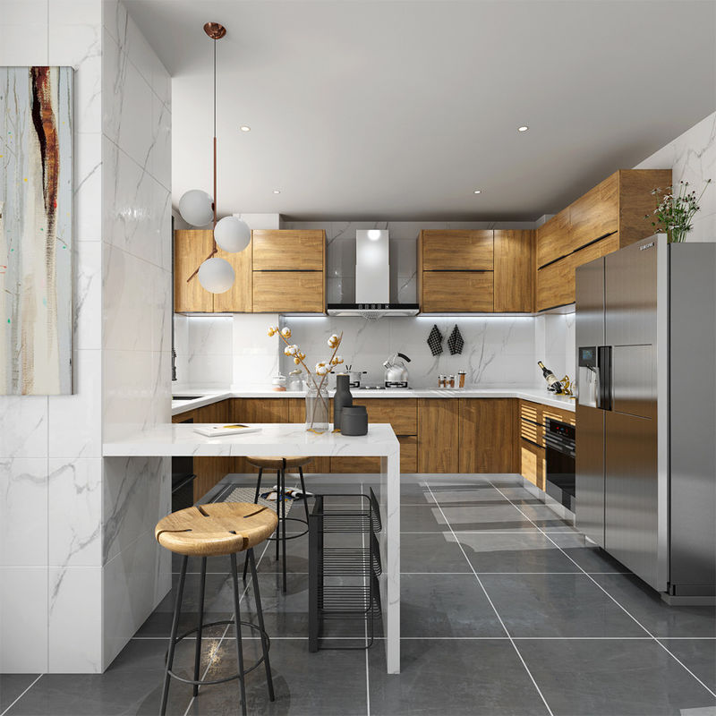Customized Veneer Color Modern Design Modular Solid Wood Kitchen Cabinets Accessories