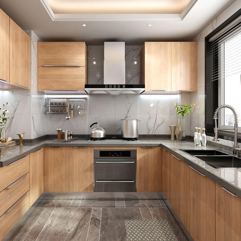 End Customized Wood Kitchen Cabinet with Veneer Color and Waste Container Accessories