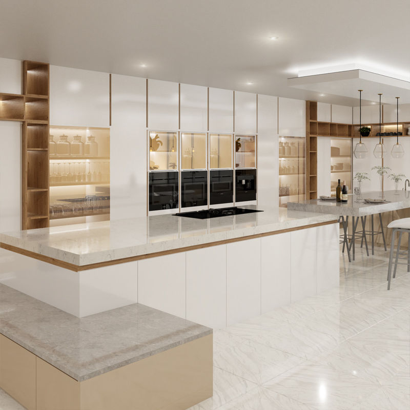 End Customized Wood Kitchen Cabinet with Veneer Color and Waste Container Accessories