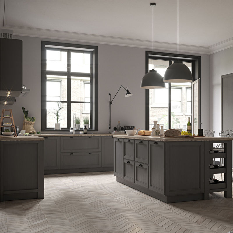 End Customized Wood Kitchen Cabinet with Veneer Color and Waste Container Accessories