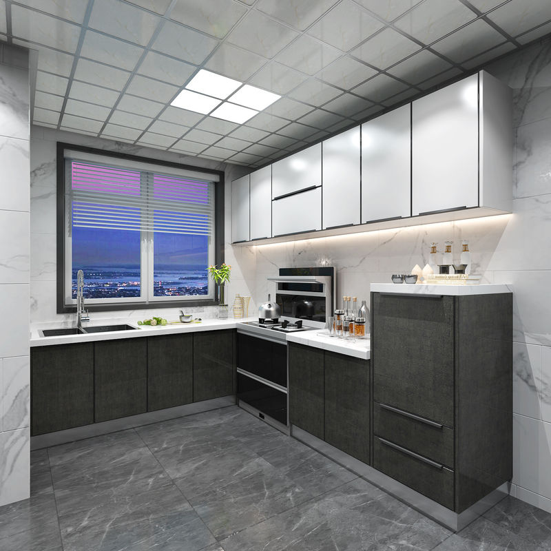 Gray Laminate Kitchen Cabinet Interiors Custom Veneer Color for Apartment Renovation