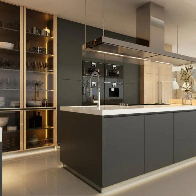 Customized Veneer Color YALIG Modular Kitchen Cabinets with Blum Hardware and Drawers