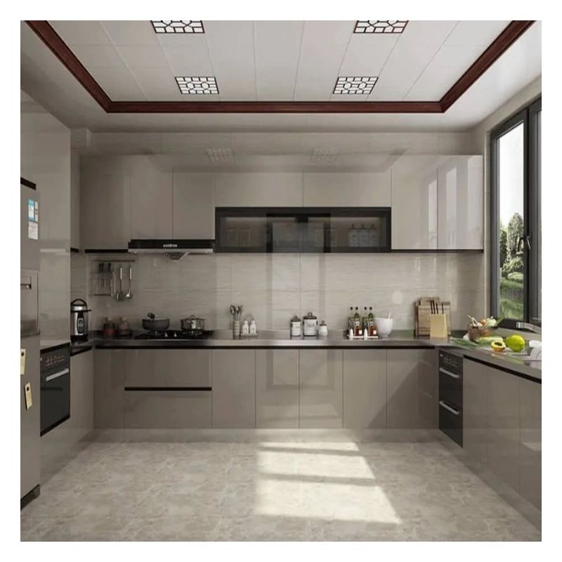 Custom Modular Kitchen Cabinets with Glossy Paint-Free Design and Shaker Door Panel
