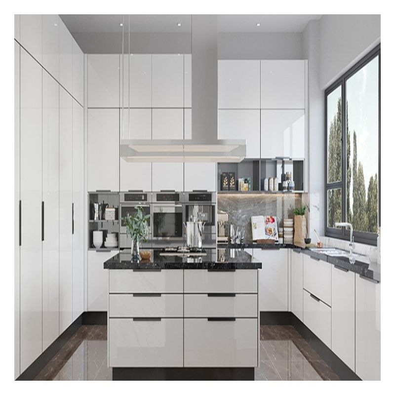Custom Modular Kitchen Cabinets with Glossy Paint-Free Design and Shaker Door Panel