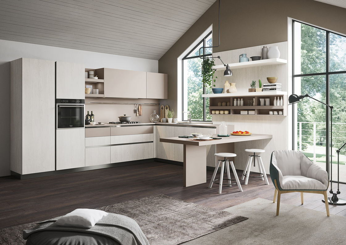 Custom Size White Wooden Luxury Apartment Kitchen Cabinets Sets with Waste Container