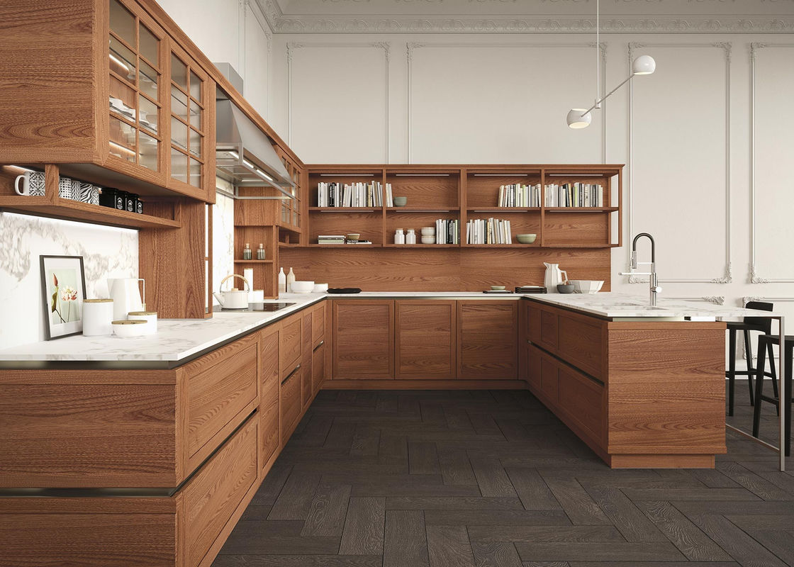 Custom Size White Wooden Luxury Apartment Kitchen Cabinets Sets with Waste Container