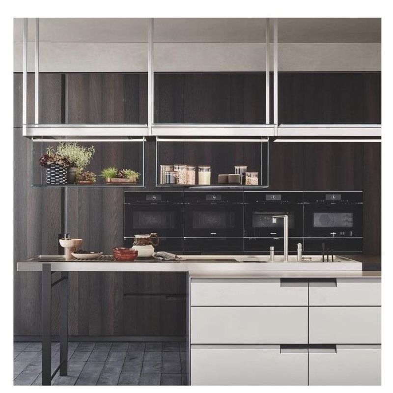 Customized Veneer Color Luxury Kitchen Wall Cabinet with Quartz Stone Countertop
