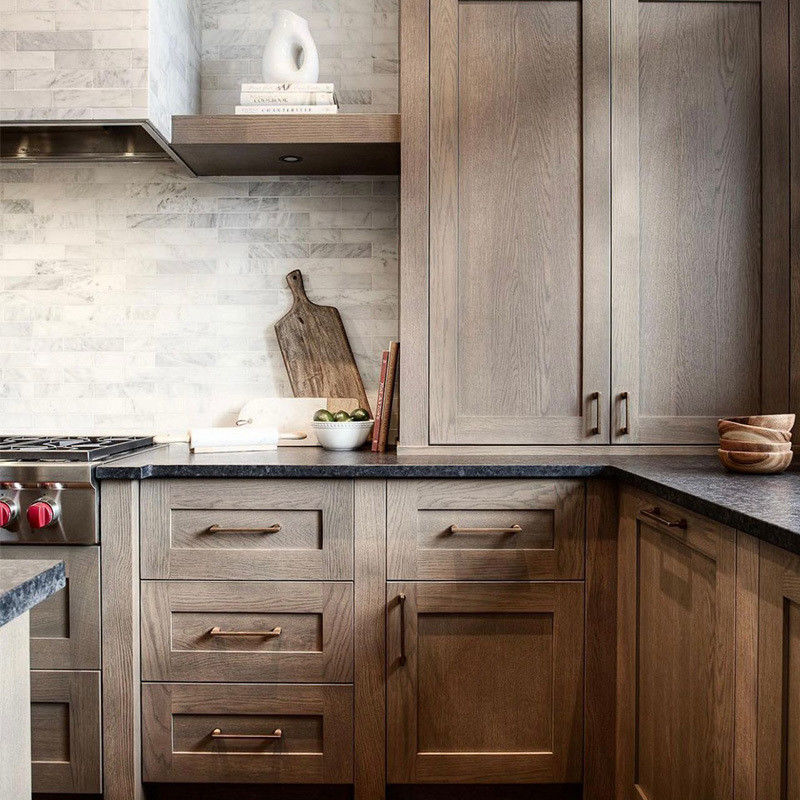 Solid Wood Kitchen Cabinets with Beveled Edge Countertop Edging and MDF Door Material
