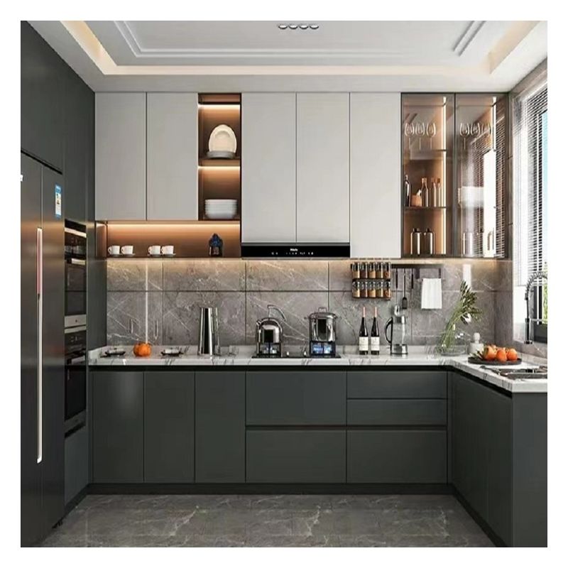 Flat Pack Fitted Kitchen Cabinetry Set with Modern Handle less Design and Accessories