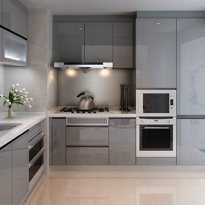 Modern Design Gloss Kitchen Cabinet Set Made with Solid Wood and Toe Kick Accessories