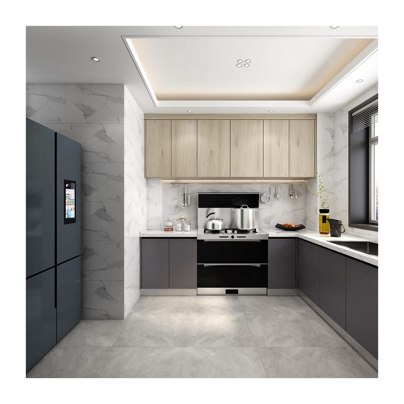 Flat Edge Plywood Door Material High End Waterproof Modern Design Modular Kitchen Cabinet