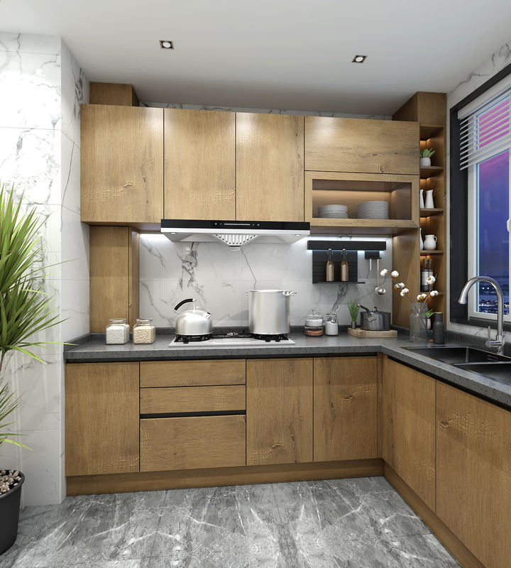 Flat Edge Plywood Door Material High End Waterproof Modern Design Modular Kitchen Cabinet