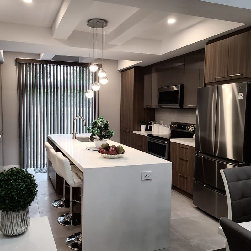 Blum Hardware Custom Veneer Color Kitchen Cabinets with Islands and 3D Model Design