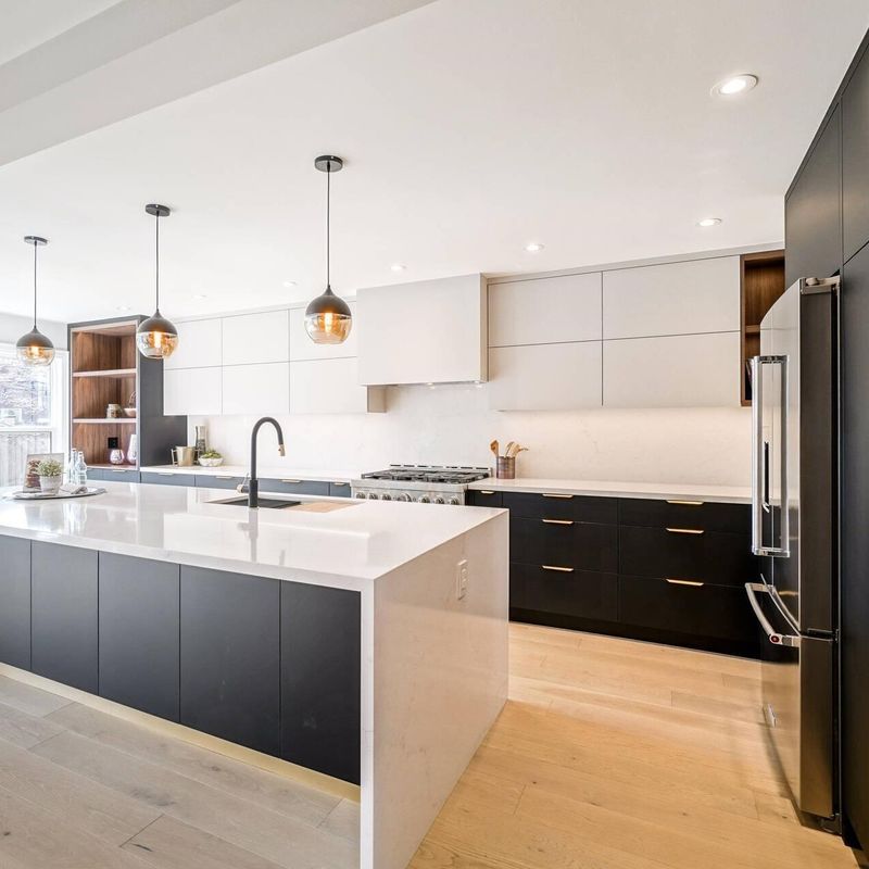 Blum Hardware Custom Veneer Color Kitchen Cabinets with Islands and 3D Model Design