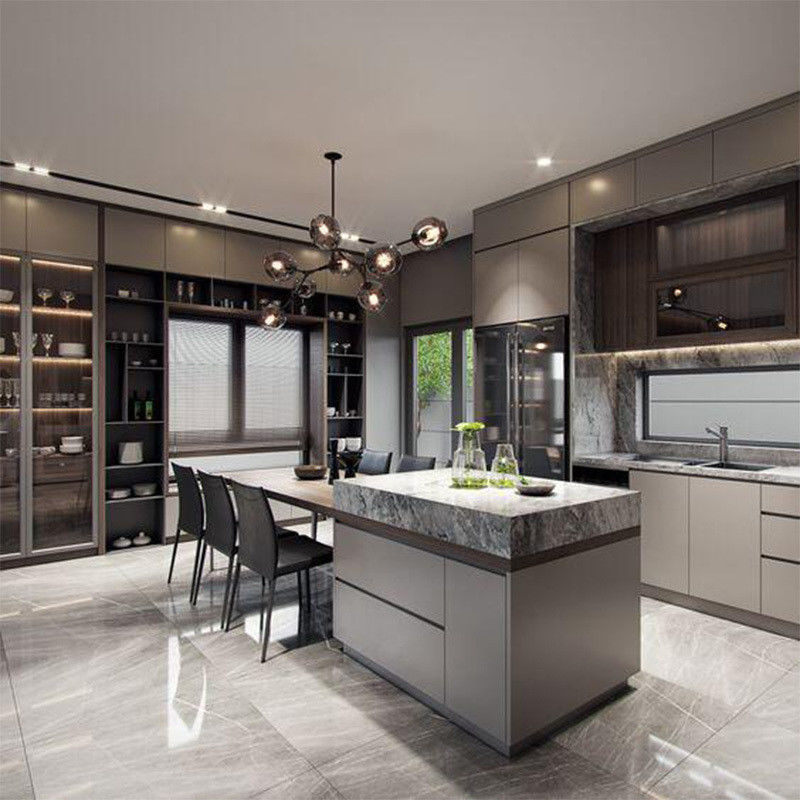 Customized Color Modular Luxury Kitchen Cabinets with Modern Design and Veneer Finish