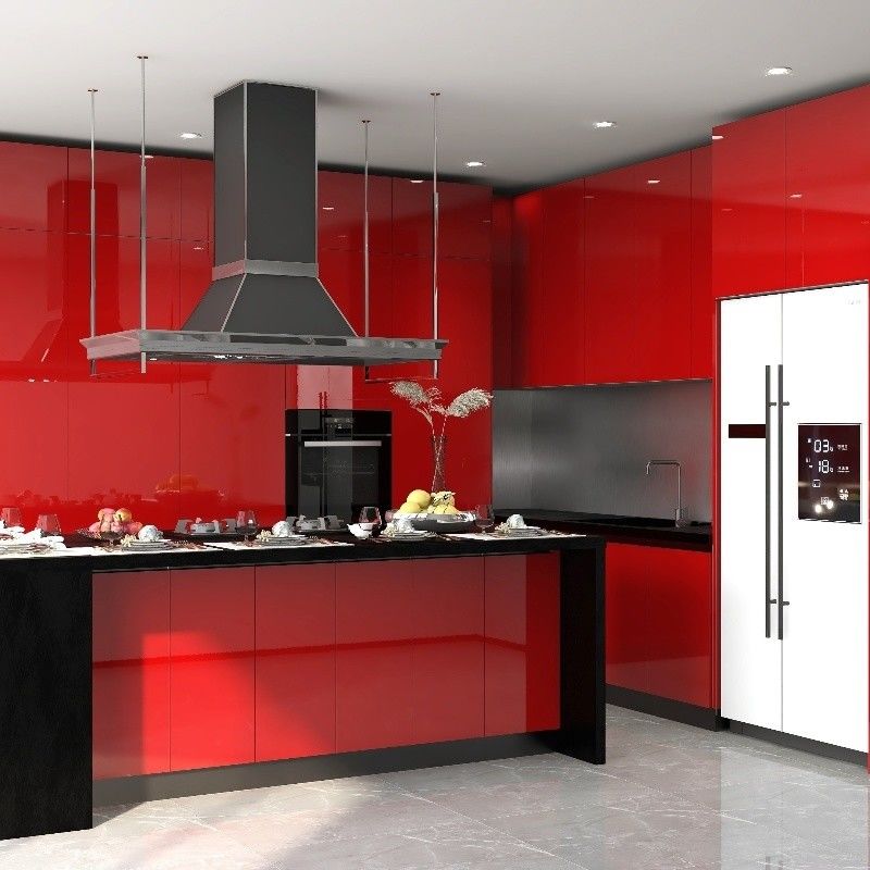 Modular Kitchen Cabinets YALIG Blue Bar Hardware Plywood Board Custom Size MDF Cabinet