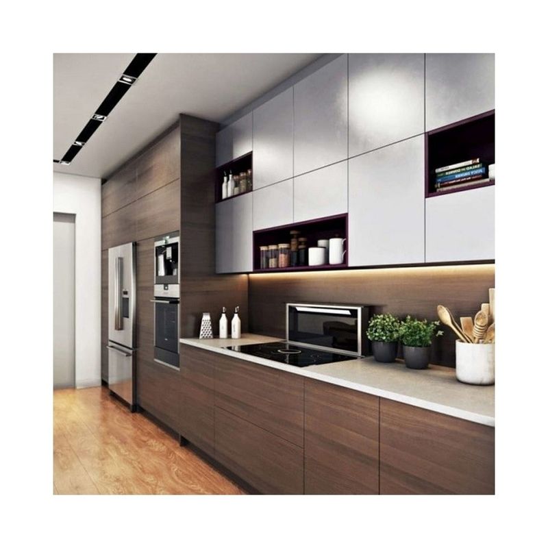 Customized Veneer Color Lacquer Painting Modern Kitchen Cabinets from Villa/Apartment