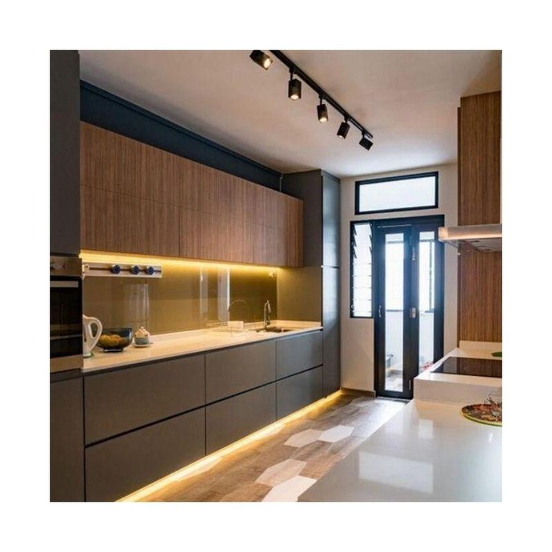 Modern Style Melamine Board Kitchen Cabinet Set for Luxury Smart Wood Apartment Furniture