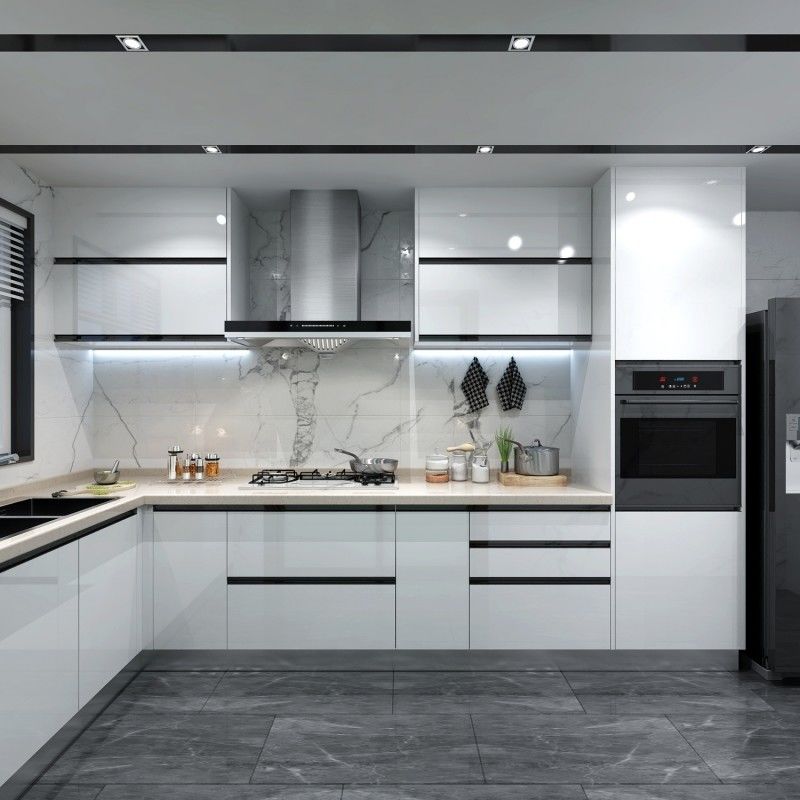 Blum Hardware Modern Design Light Box Kitchen Cabinet for Colored Small Kitchen Design