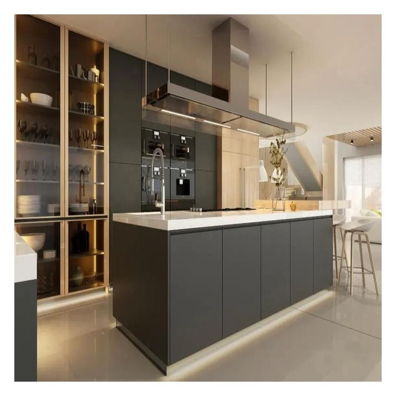 Customized Color Solid Wood Kitchen Cabinets for Easy Cleaning in Minimalist Design