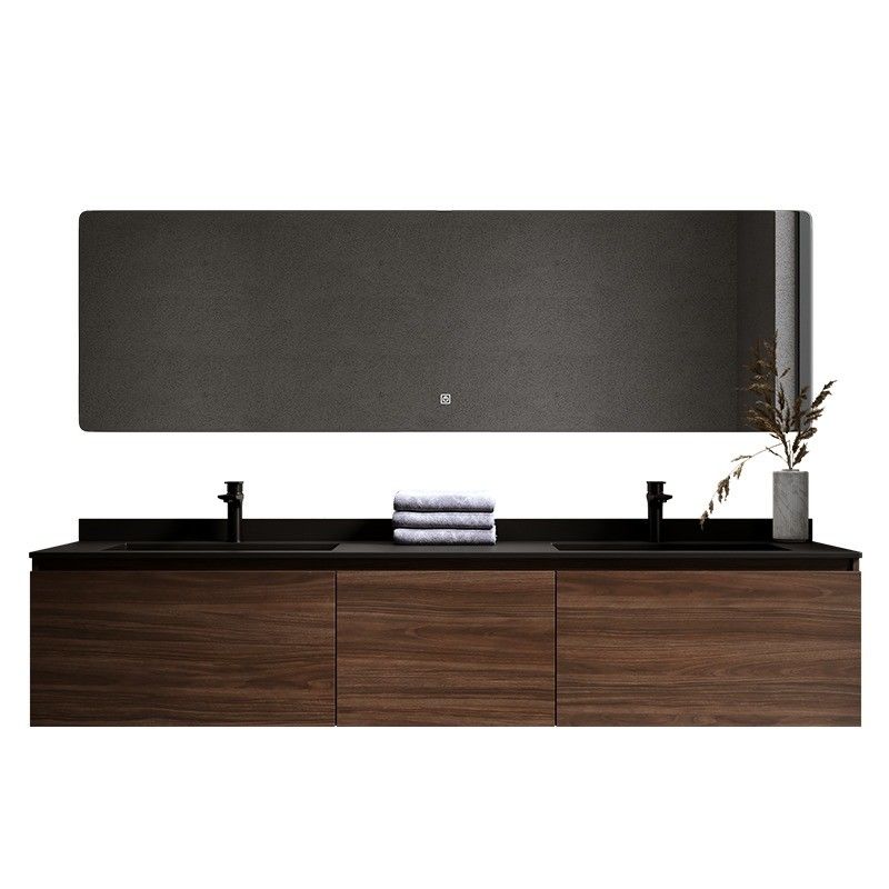 Double Sink Wood Bathroom Vanity with High End Professional Waterproof LED Mirror Cabinet
