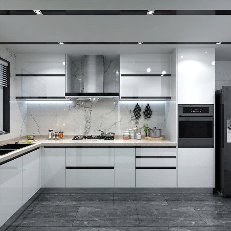 European Style High Glossy Waterproof Wooden Modular Kitchen Cabinets with Customized Size
