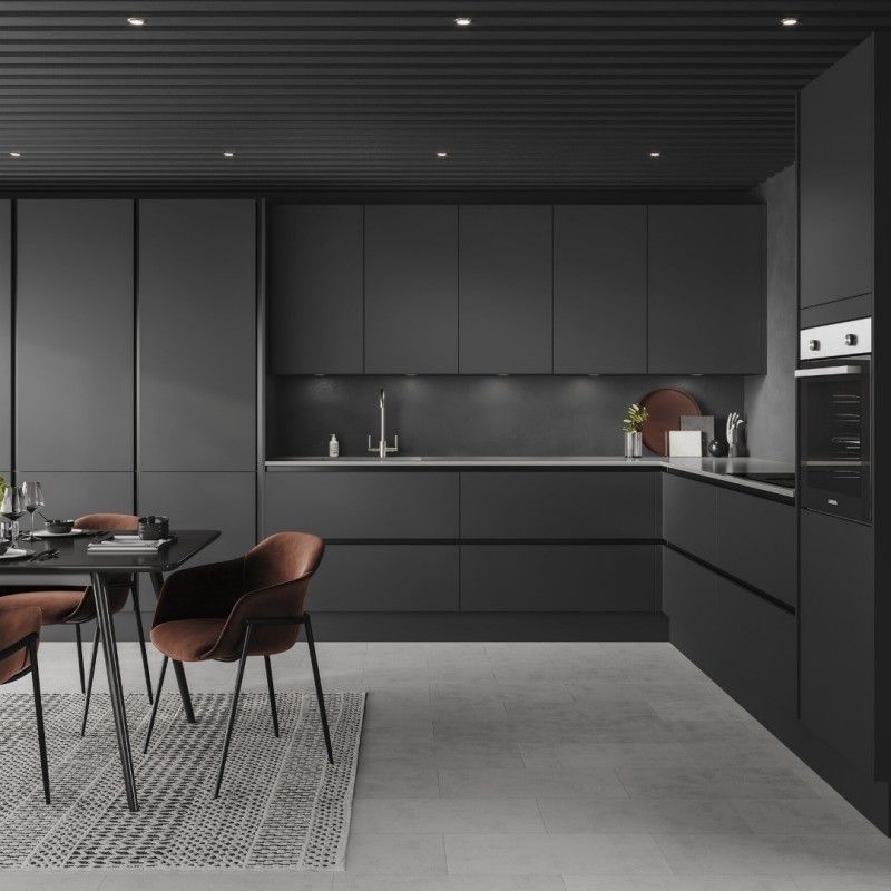 Highly ODM/OEM Black Single-wall Bespoke Kitchen Cabinet with Large Island and Blum