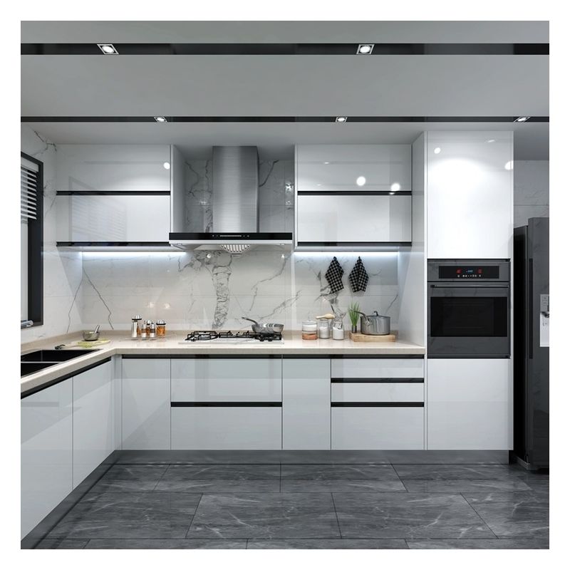 end Modern Style White Solid Wood Lacquer Modular Kitchen Cabinets for Home Renovation