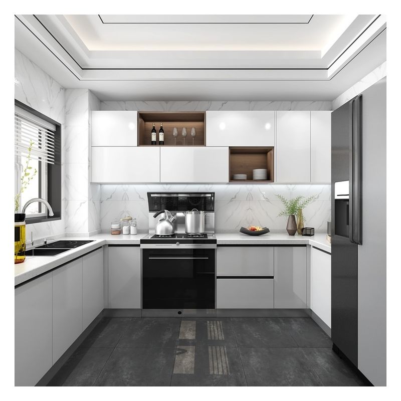 end Modern Style White Solid Wood Lacquer Modular Kitchen Cabinets for Home Renovation