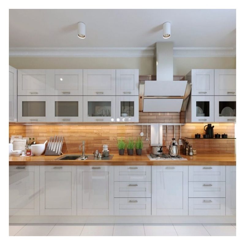 Solid Maple Wood Modern White Shaker Kitchen Cabinets in Custom Simple Design Flat Pack