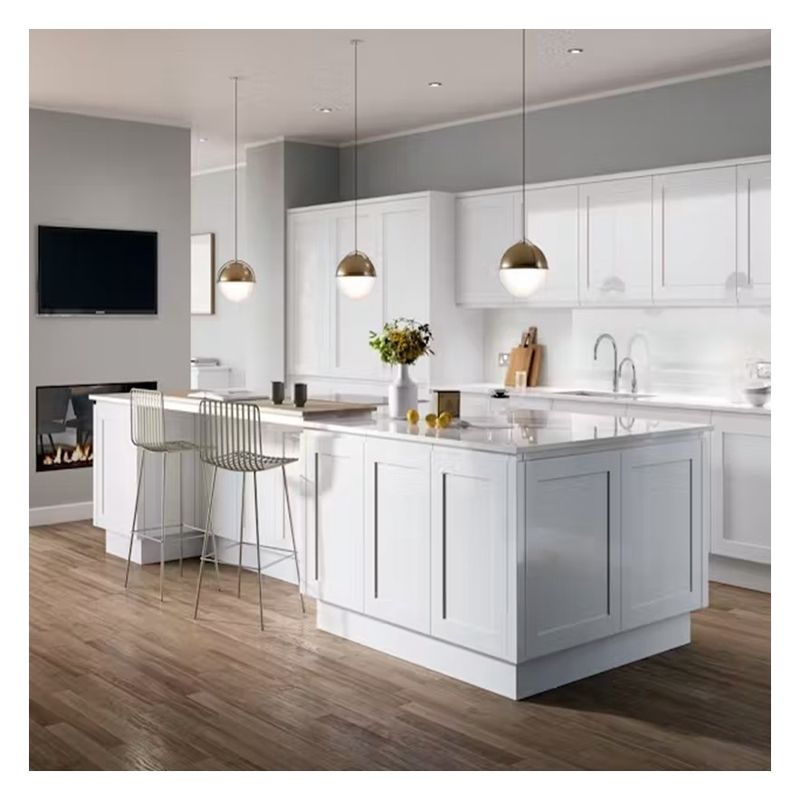 Solid Maple Wood Modern White Shaker Kitchen Cabinets in Custom Simple Design Flat Pack