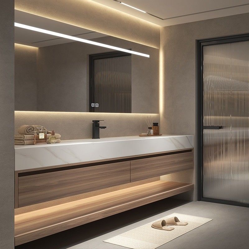 Quartz Stone Countertop Modern Wall Mounted Double Sink Vanity for and Practical Bathroom