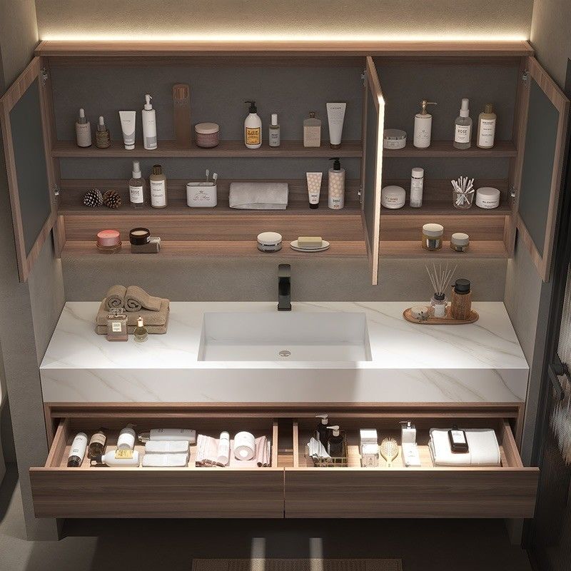 Quartz Stone Countertop Modern Wall Mounted Double Sink Vanity for and Practical Bathroom