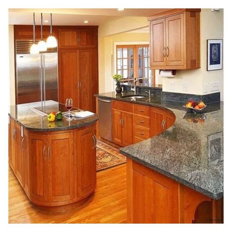 Customized Solid Wood Kitchen Cabinets with Dark Clear Wood Grain Glossy Veneer Doors