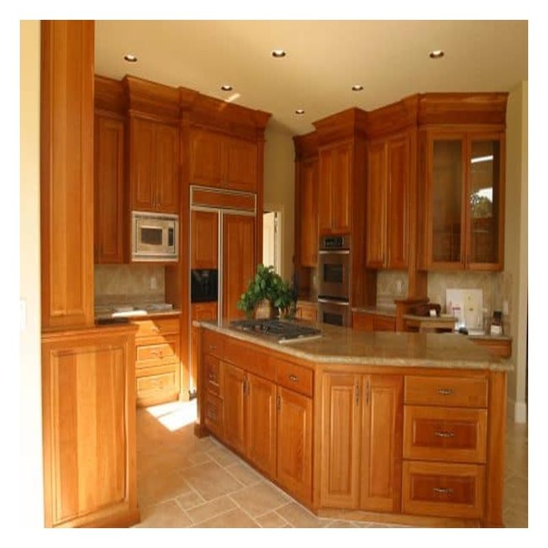 Customized Solid Wood Kitchen Cabinets with Dark Clear Wood Grain Glossy Veneer Doors