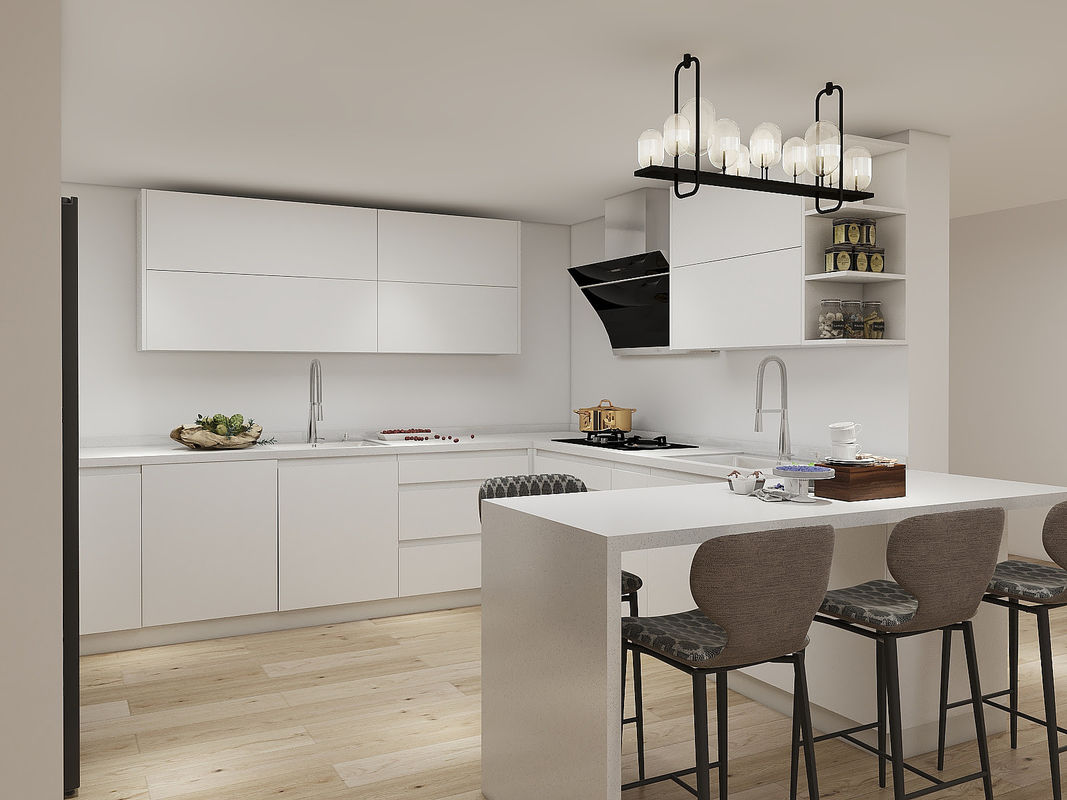 Wall Mounted Cameroon White And Wood High Gloss Hdf Kitchen Cabinet Highly ODM/OEM
